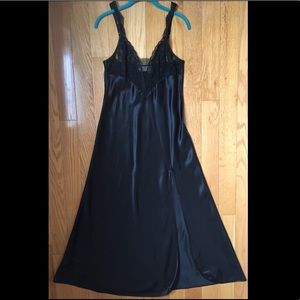 Victoria’s Secret M Long Black Satin/ Lace Nightgown With Front Slit
